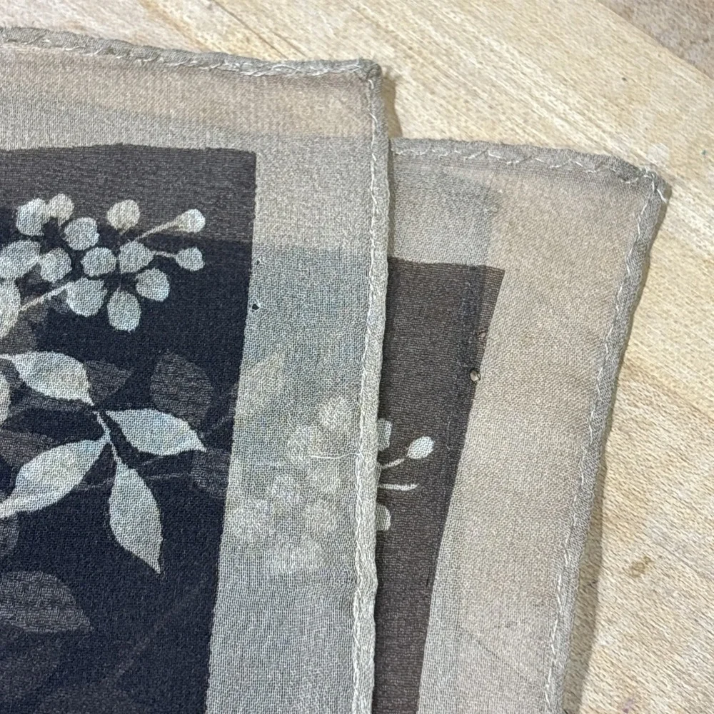Vintage Casual Corner 100% Silk Head Scarf Floral Sheer Brown Hair Wrap